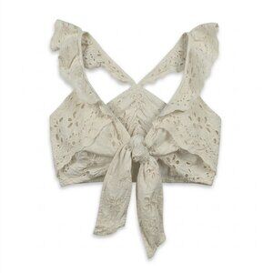 Winston White Chloe Eyelet Embroidery Crop Top Ruffle Tie Front Ivory White S